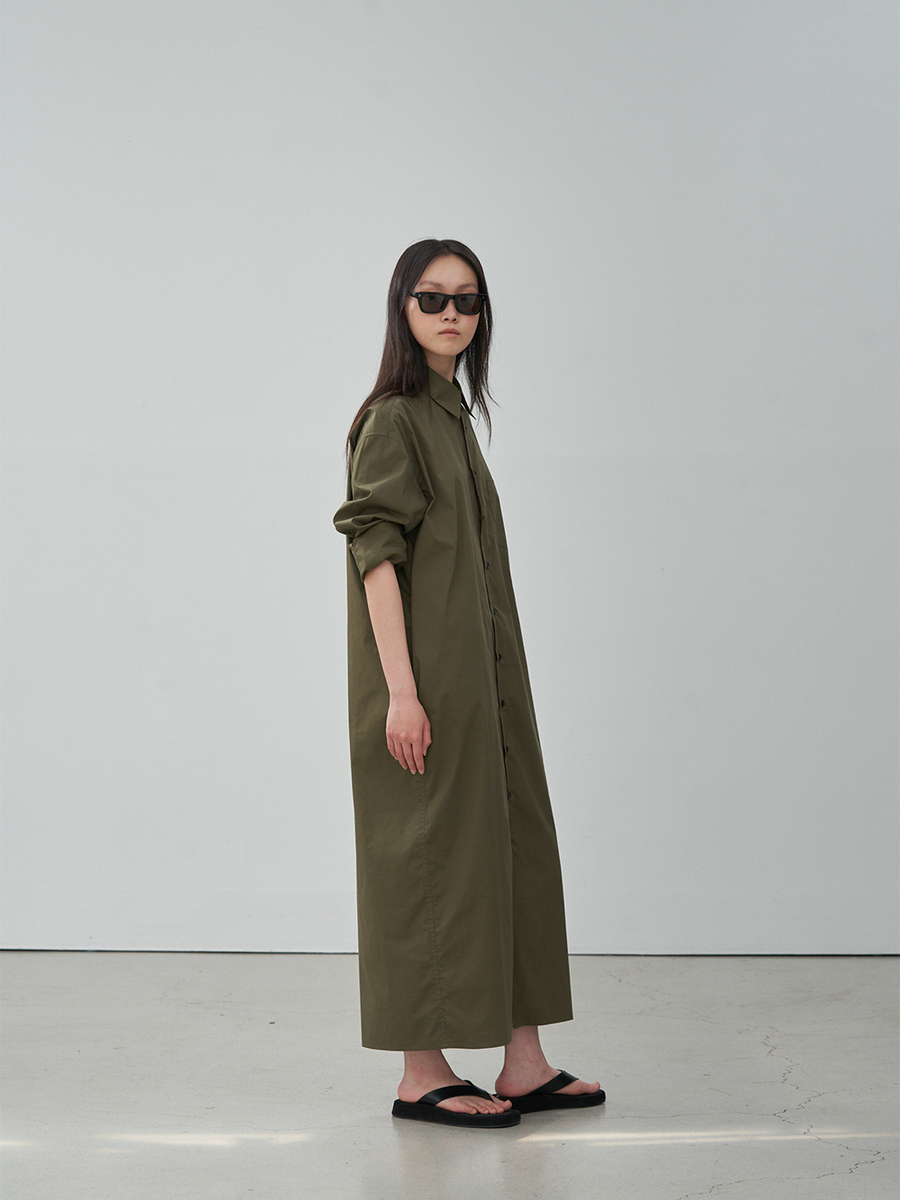 LONG-SLEEVE PETER SHIRT DRESS (KHAKI) – Buhee