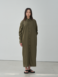 LONG-SLEEVE PETER SHIRT DRESS (KHAKI)